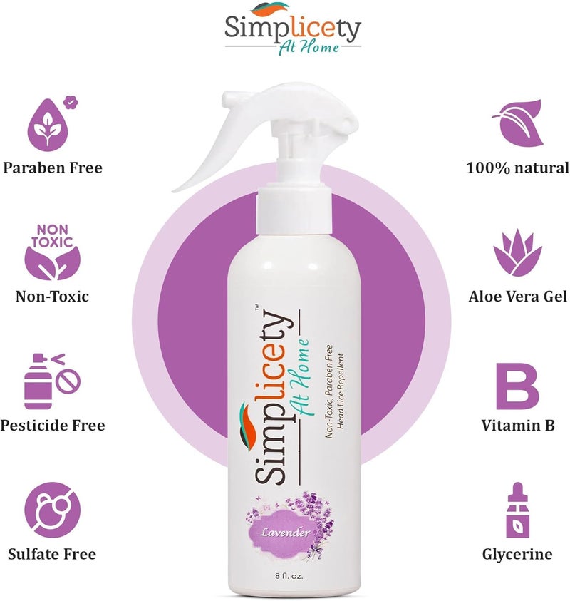 SIMPLICETY ® Lice Prevention Spray for Kids Hair (8 Fl Oz), All Natural Ingredients Lice Spray Treatment, Highly Effective Against Head Lice, Terminates Eggs, and Nits from All Hairs (Lavender) - Image 3